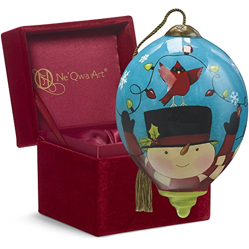 Ne’Qwa Art,, Frosty’s Excited for Christmas” Artist Susan Winget, Petite Princess-Shaped Glass Ornament, 7161134