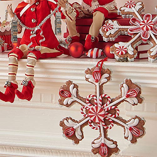 SET OF 2 Raz 8″ Gingerbread Cookie Snowflake Christmas Ornaments 3716136