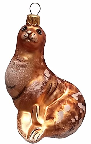 Pinnacle Peak Trading Company Brown Spotted Seal Sea Life Polish Blown Glass Christmas Ornament Decoration