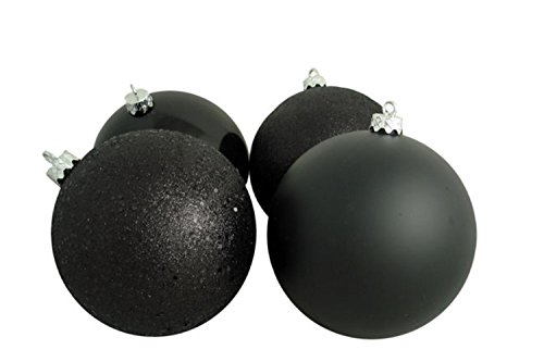 Vickerman 4ct Jet Black Shatterproof 4-Finish Christmas Ball Ornaments 6″ (150mm)