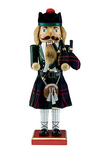 Scottish Soldier Nutcracker by Clever Creations | Wearing Scottish Outfit with Bag Pipes | Festive Collectable Christmas Decor | Perfect for Shelves and Tables | 100% Wood | 14” Tall with Bagpipes