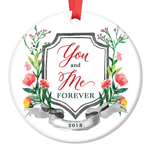 You and Me Forever 2018 Christmas Ornament Ceramic Collectible Keepsake Present Wedding Anniversary Always Together Husband Wife Married Couple 3″ Flat Porcelain with Red Ribbon & Free Gift Box