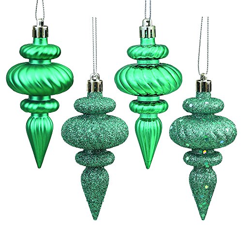 Vickerman N500042 Shatterproof Finial with 4 Separate Finishes (shiny, matte, glitter and sequin) in 8 per box, 4″, Teal