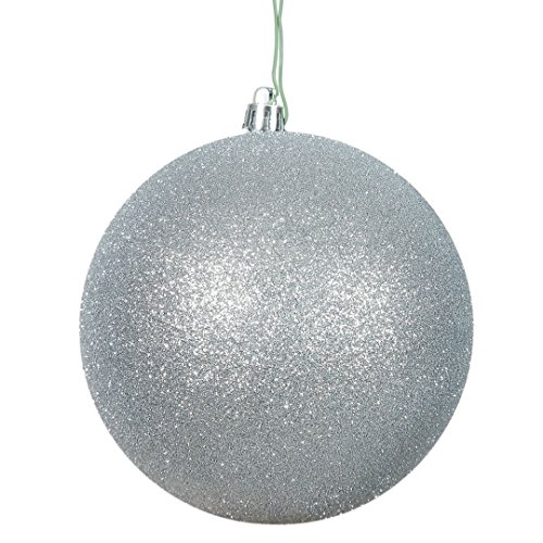 Vickerman N593007DG Glitter Ball Ornament with Shatterproof UV Resistant, Pre-drilled cap Secured & 6″ of Green Floral Wire, 12″, Silver