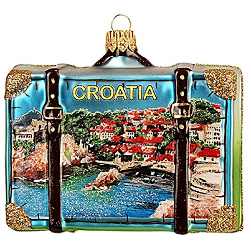 Pinnacle Peak Trading Company Croatia Travel Suitcase Polish Glass Christmas Tree Ornament Europe Decoration