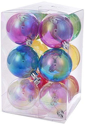 Kurt S. Adler 60MM Clear Iridescent Plastic Ball 12-Piece Ornament Set