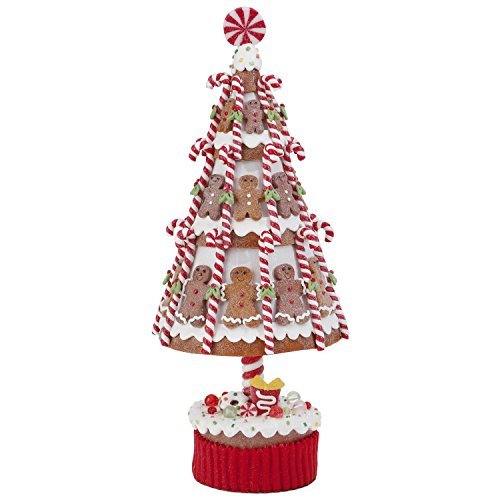 Claydough Gingerbread Christmas Tree with Candy Canes and Gingerbread Men, 15.5 Inch