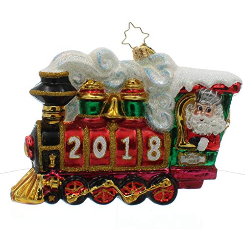 Christopher Radko Exclusively Ours 2018 All Aboard! Train Themed Santa Glass Christmas Ornament