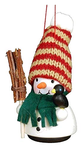 Christian Ulbricht Wooden Handcrafted Snowman with Bird Holiday Ornament