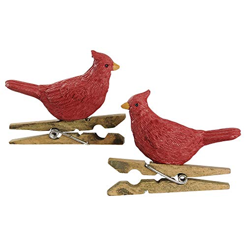 Blossom Bucket Red Birds Clip 2 x 2 Inch Resin Stone Christmas Ornament Set of 2