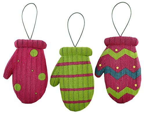 Blossom Bucket Knitted Mittens 3.25 x 2.25 Inch Resin Stone Christmas Ornament Set of 3