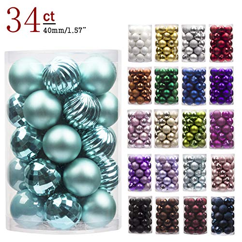 KI Store 34ct Christmas Ball Ornaments Shatterproof Christmas Decorations Tree Balls Small for Holiday Wedding Party Decoration, Tree Ornaments Hooks Included 1.57” (40mm Teal)