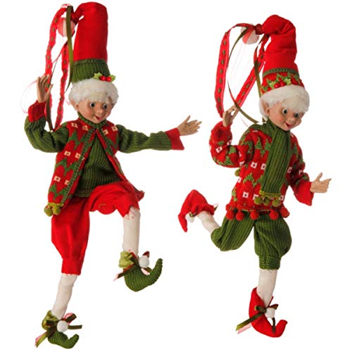 RAZ Imports 16″ Red and Green Holly Posable Elf Set