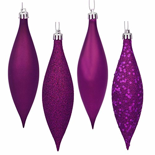 8ct Purple Passion Shatterproof 4-Finish Finial Drop Christmas Ornaments 5.5″