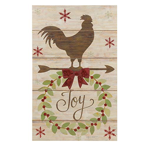 Blossom Bucket Joy Wreath Christmas Rooster 11 x 19 Inch Wood Wall Plaque