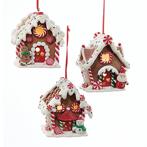 Kurt Adler 3 Assorted Battery Operated LED Gingerbread House Clay Dough Christmas Ornaments
