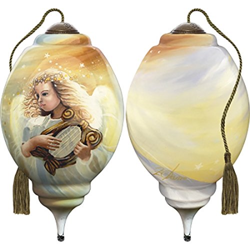 Ne’Qwa Art Hand Painted Blown Glass Harp Song Ornament, Angel