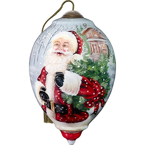 Ne’Qwa Art Hand Painted Blown Glass Santa’s Holiday Wreath Ornament, Claus