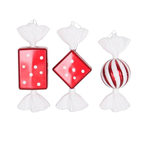 Vickerman 377222 – 8″ Red / White Candy Glitter Assorted Christmas Tree Ornament (3 pack) (M152603)