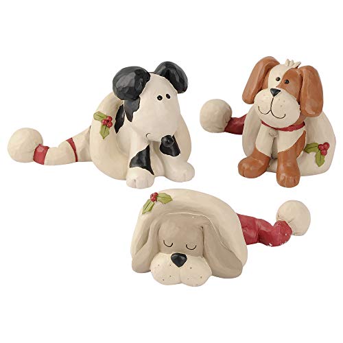 Blossom Bucket Playful Dogs in Christmas Hats 2.25 x 2.25 Inch Resin Stone Christmas Tabletop Figurine Set of 3