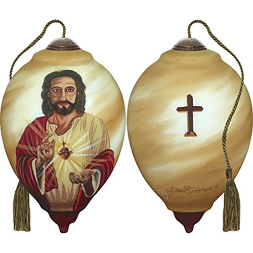 Ne’Qwa Art Hand Painted Blown Glass Sacred Heart of Jesus Ornament