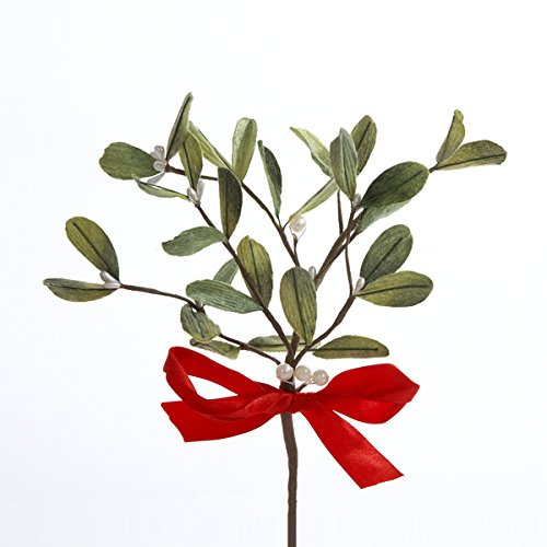 Kurt Adler Artificial Mistletoe Pick with Red Bow