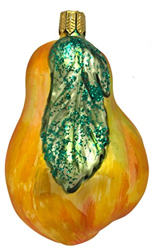 Pinnacle Peak Trading Company Large Pear Fruit with Leaf German Glass Christmas Tree Ornament Decoration