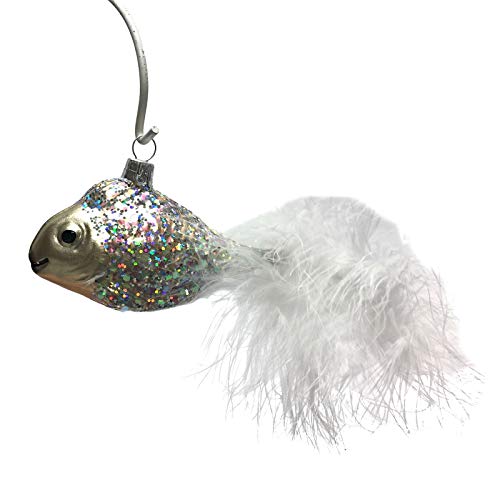 Pinnacle Peak Trading Company Silver Glitter Fish with White Feather Tail Czech Glass Christmas Tree Ornament
