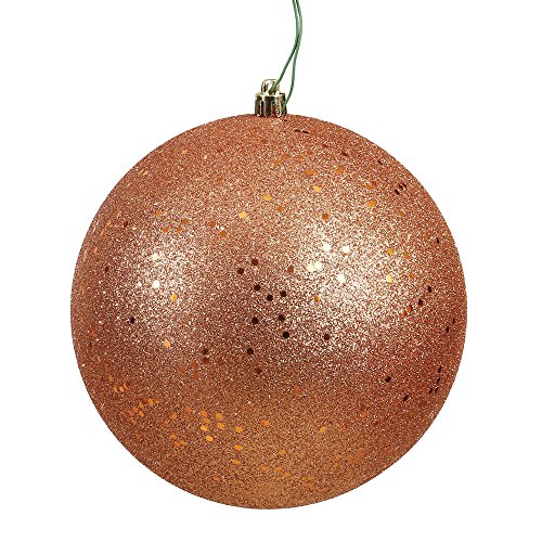 Vickerman N591558DQ Sequin Ball Ornaments with Shatterproof UV Resistant, Pre-drilled cap Secured & green floral Wire in 4 per bag, 6″, Rose Gold