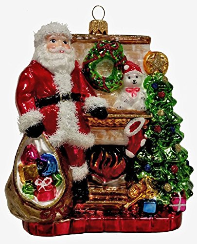 Pinnacle Peak Trading Company Santa Claus by the Fireplace with Presents Polish Glass Christmas Tree Ornament