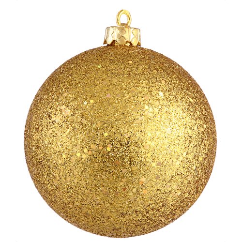 Vickerman Sequin Finish Seamless Shatterproof Christmas Ball Ornament with Drilled Cap, 6 per Bag, 4″, Antique Gold