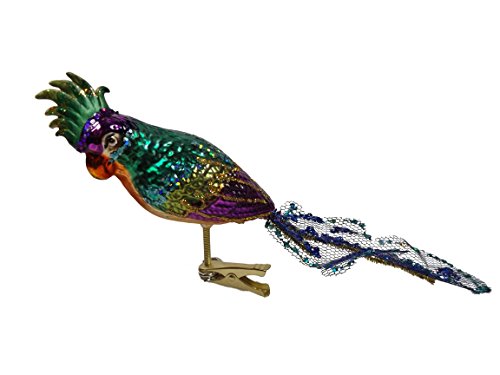 9″ Glitter Parrot Bird Wildlife Amazon Glass Christmas Tree Ornament