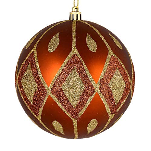 Vickerman 528945-4″ Copper Matte Glitter Diamond Ball Christmas Tree Ornament (4 pack) (N188088D)