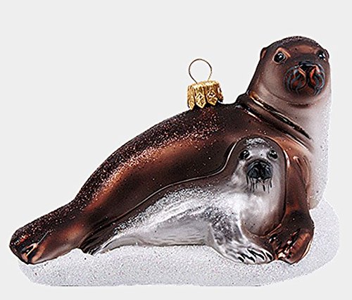 Pinnacle Peak Trading Company Gray Seal Ocean Life Animal Polish Mouth Blown Glass Christmas Ornament