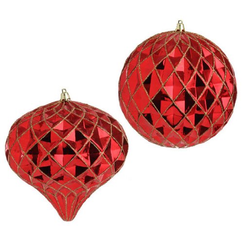 RAZ Imports – Red Glittered Lattice Ball and Kismet Ornaments