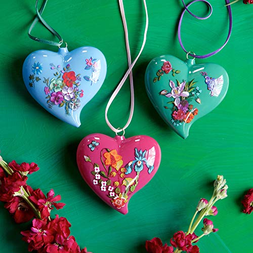 Glitterville Hearts Floral Glass Ornaments Set of 3 Nathalie LÉTÉ Collection New