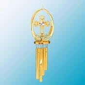 24K Gold Plated Cross In Ellipse Wind Chime – Clear – Swarovski Crystal
