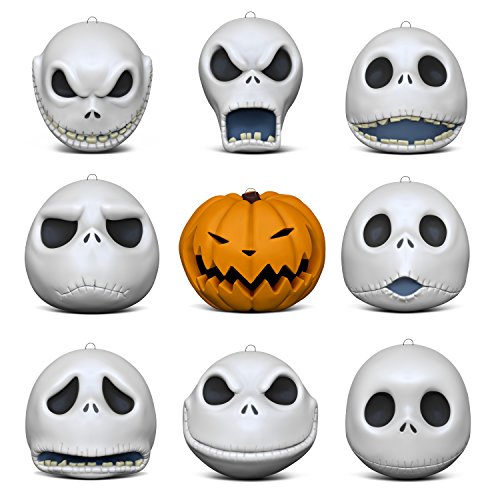 Hallmark Keepsake Christmas Ornaments 2018 Year Dated, Tim Burton’s The Nightmare Before Christmas The Many Faces of Jack Skellington 25th Anniversary, Porcelain, Set of 9