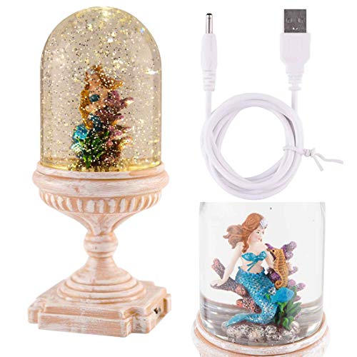 Mermaid Snow Globe, Water Glass Snow Globe Glitterdome with Water Glittering Swirling Battery Operated-USB Cord Powered for Valentine’s Day, Birthday, Home Party Decoration