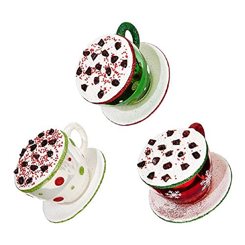 RAZ Imports Set of Three Coffee Cups and Saucers Christmas Ornaments