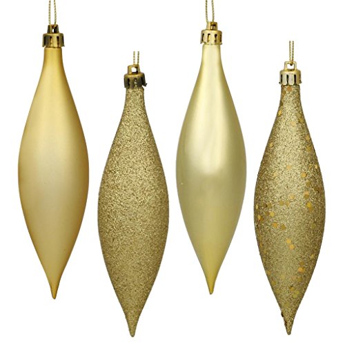 Vickerman 480366 – 5.5″ Gold Finial 4 Assorted Finish Christmas Tree Ornament (Set of 8) (N500168)