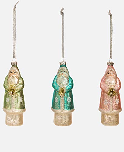 One Hundred 80 Degrees Pastel Santa Glass Ornaments – Set of 3