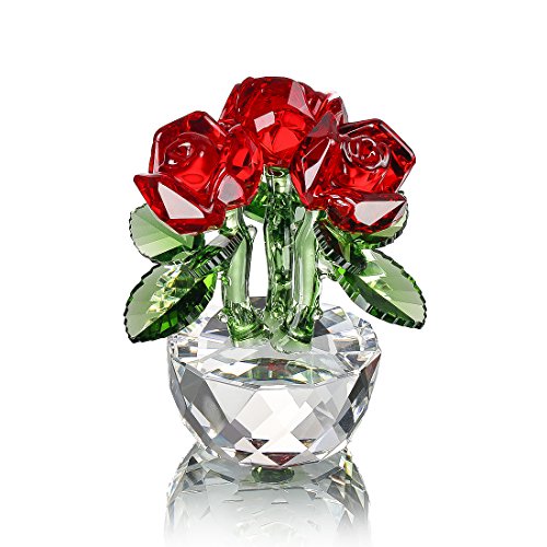 H&D Red Crystal Rose Bouquet Flowers Figurines Ornament with Gift box