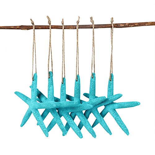 AerWo 20pcs Blue Artificial Resin Starfish with Rope, Hanging Finger Star Fish DIY Craft Beach Wedding Decorations Christmas Ornaments, 4inch