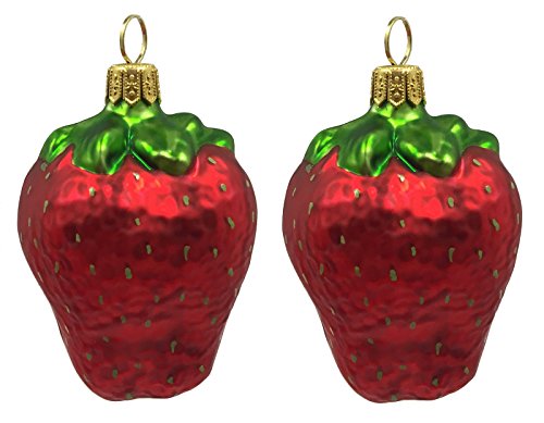 Pinnacle Peak Trading Company Strawberry Fruit Polish Glass Christmas Tree Ornament Food Decoration Set of 2