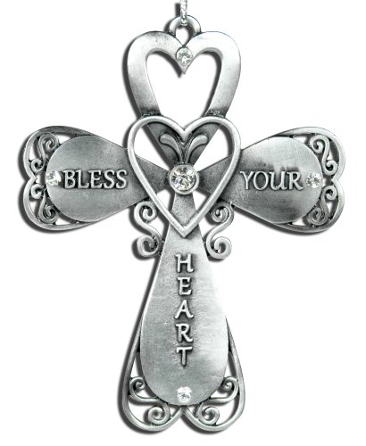Inspirational Cross Ornament – Bless your Heart is Embossed on the Front of Cross – Hanging Cross Gifts