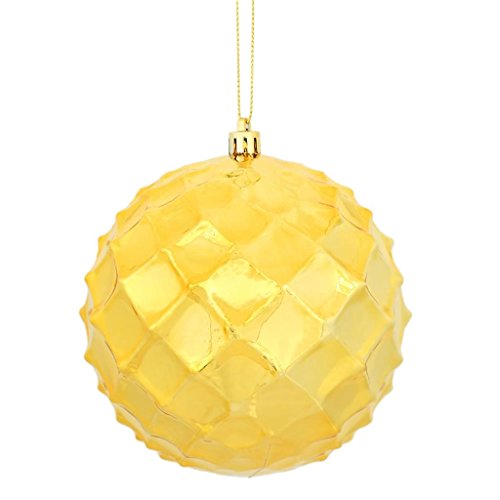 Vickerman 474716-4 Honey Gold Shiny Diamond Bauble Christmas Tree Ornament (6 pack) (N174137D)
