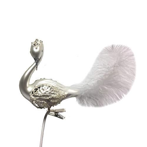 Pinnacle Peak Trading Company White Swan with Curved Head Feather Tail Czech Glass Christmas Clip On Ornament