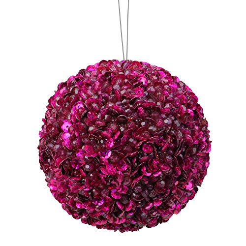 Vickerman Lavish Fuchsia Pink Fully Sequined and Beaded Christmas Ball Ornament, 4.25″