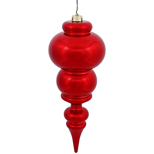 Vickerman Shiny Finish Shatterproof Christmas Finial Ornament, UV Resistant with Drilled Cap, 14″, Red